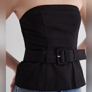 Express Black Strapless Bustier Top w Adjustable Belt Cotton Spandex Sz:L